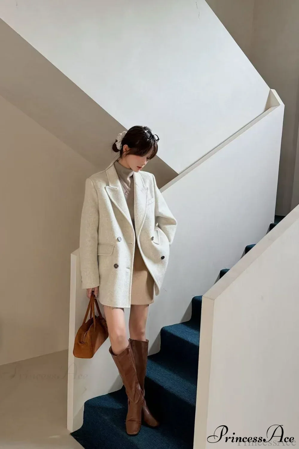 Tailored Collar Double-Face Wool Midi Coat - Image 2