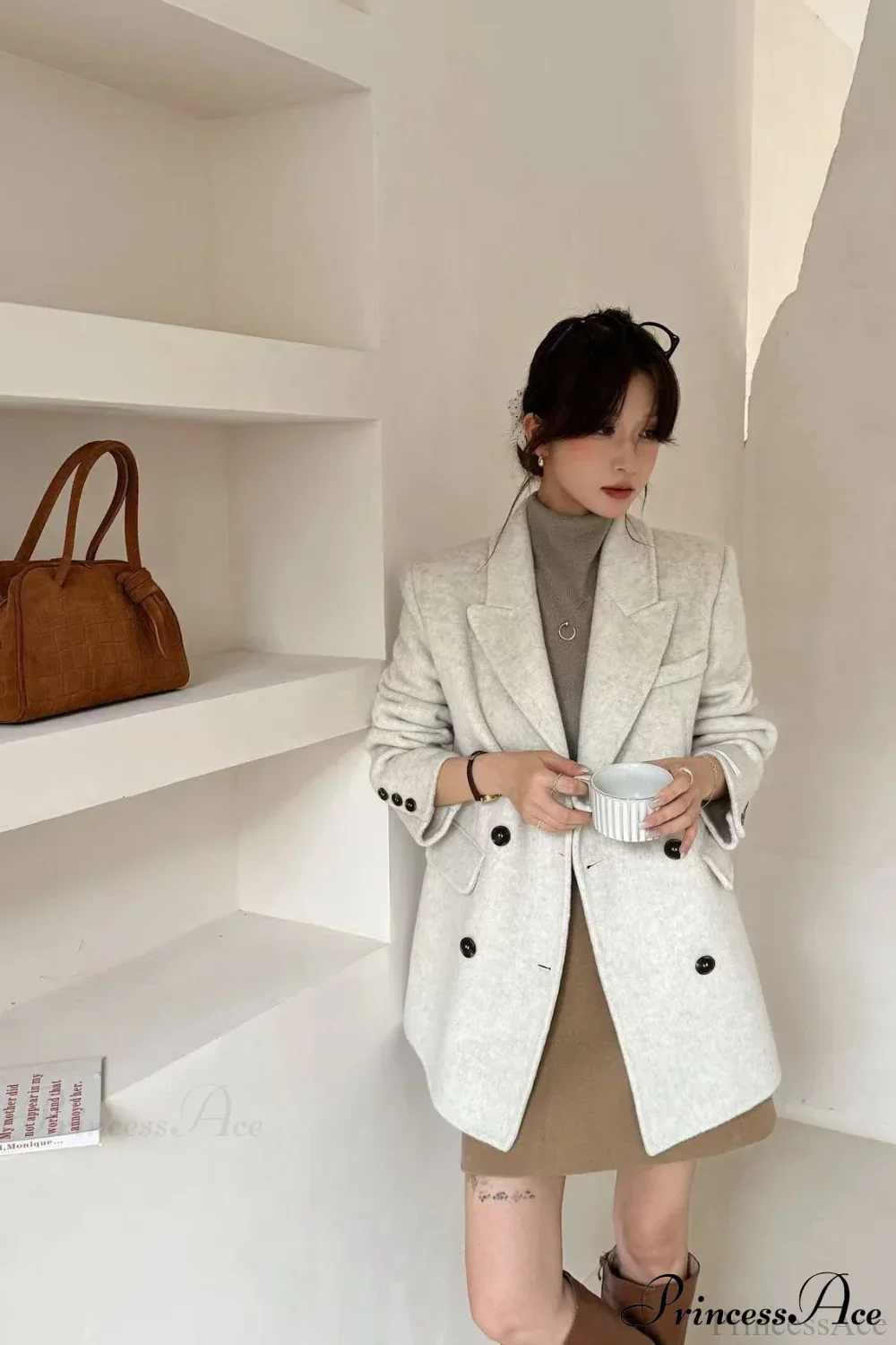 Tailored Collar Double-Face Wool Midi Coat - Image 3