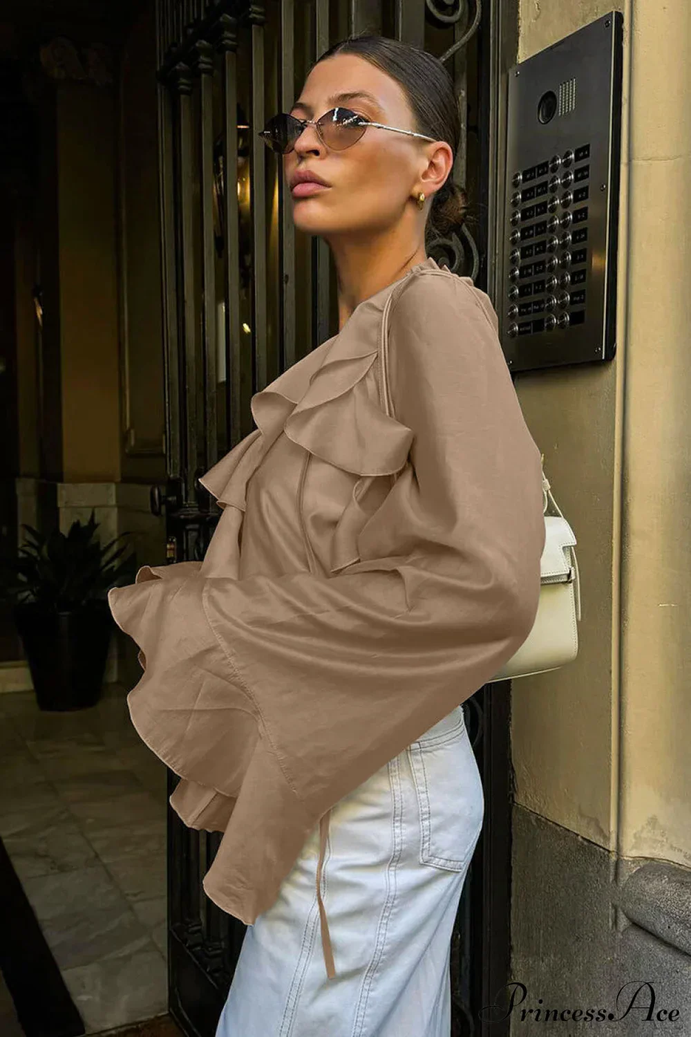Tencel Ruffled Tie Double Layer Blouse - Image 3