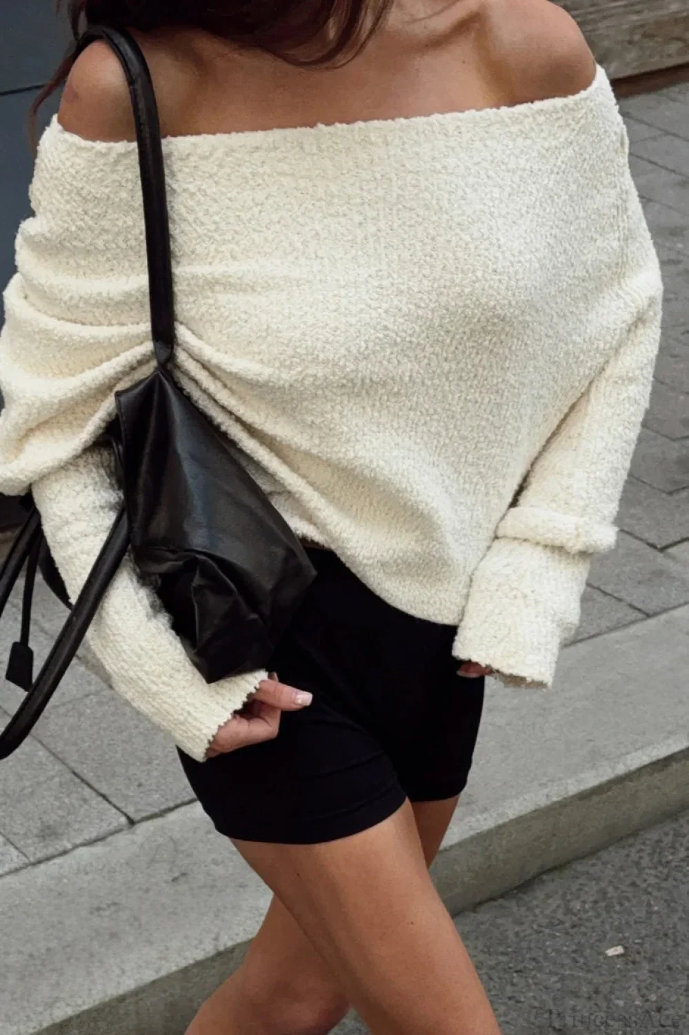 Terry Elastic Off Shoulder Double Layer Blouse - Image 2