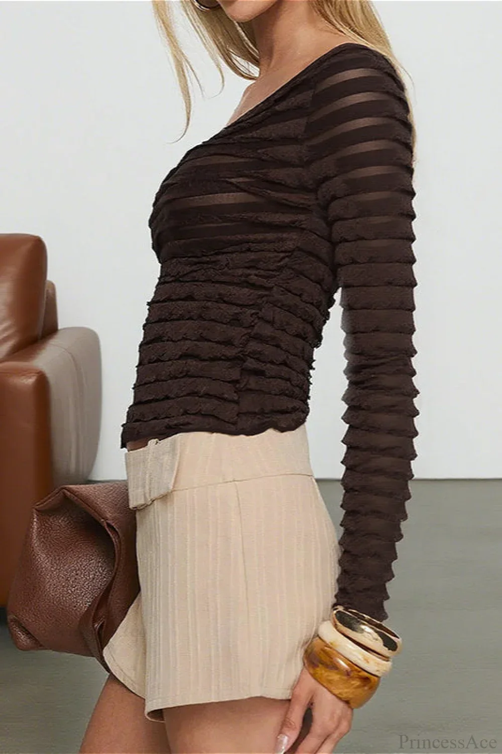 Textured Solid Long Sleeve Tee - Image 2