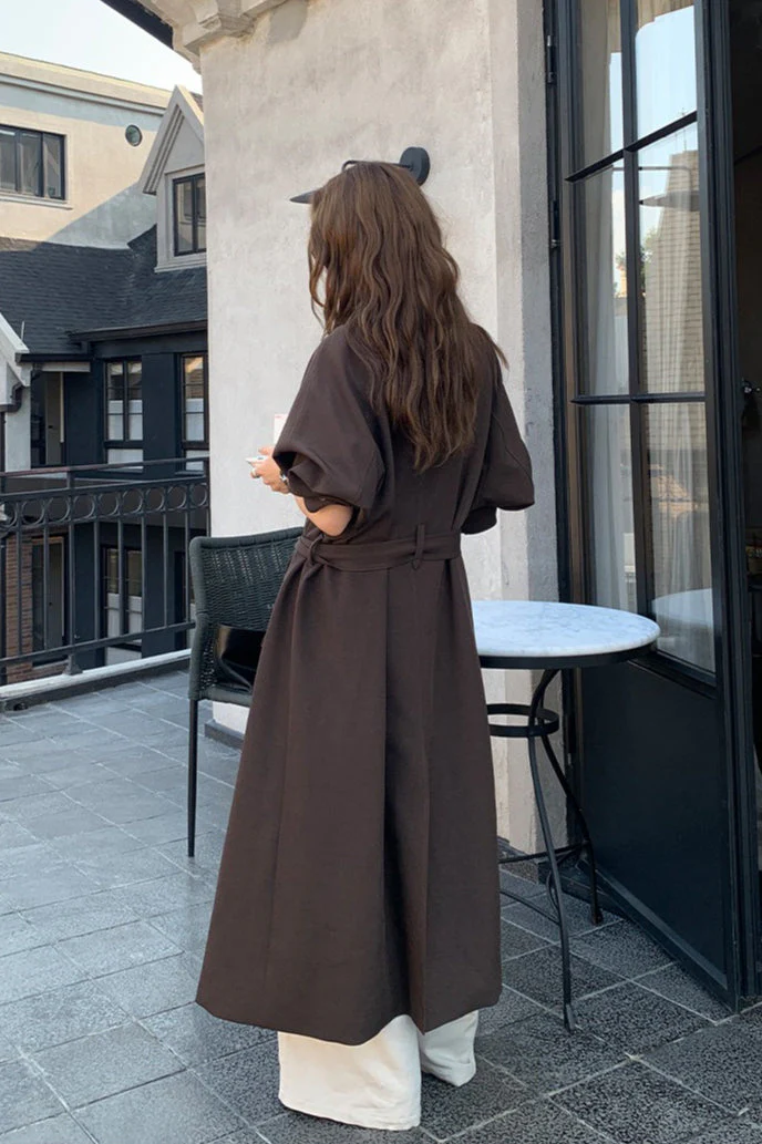 THE MIND British Style Contrast-Collar Long Overcoat - Image 10