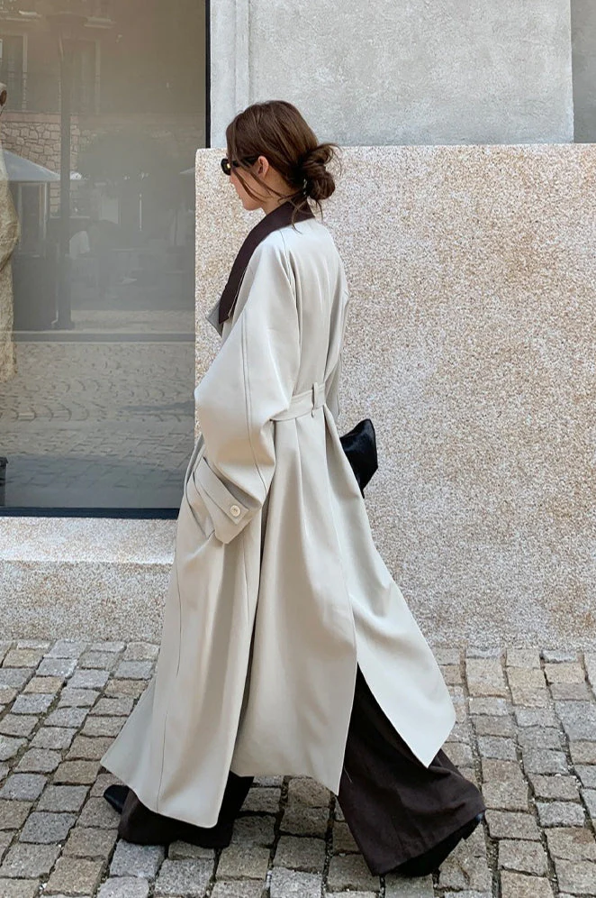 THE MIND British Style Contrast-Collar Long Overcoat - Image 4