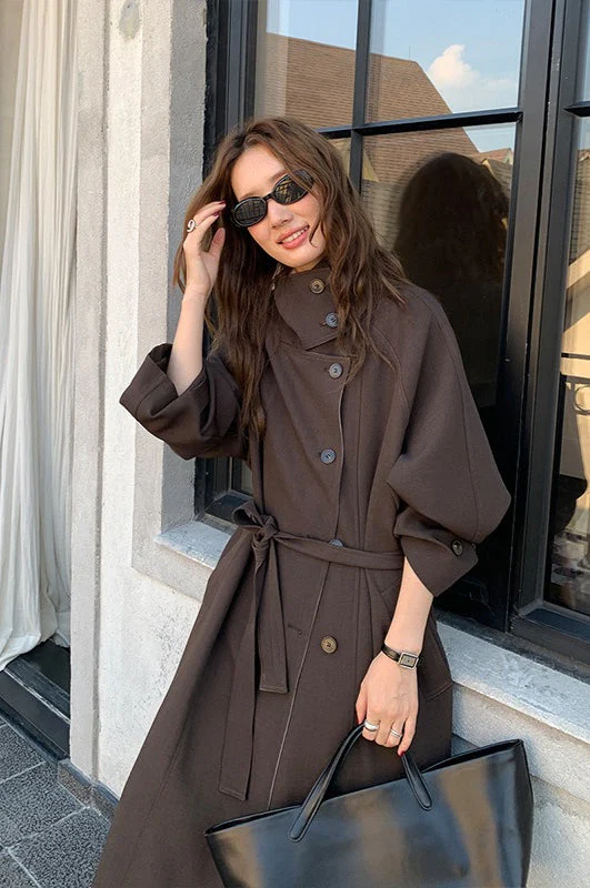 THE MIND British Style Contrast-Collar Long Overcoat - Image 7