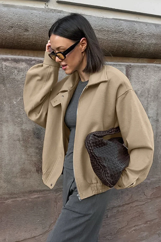 Thick Wool Blend Collared Loose Commuter Jacket - Image 2