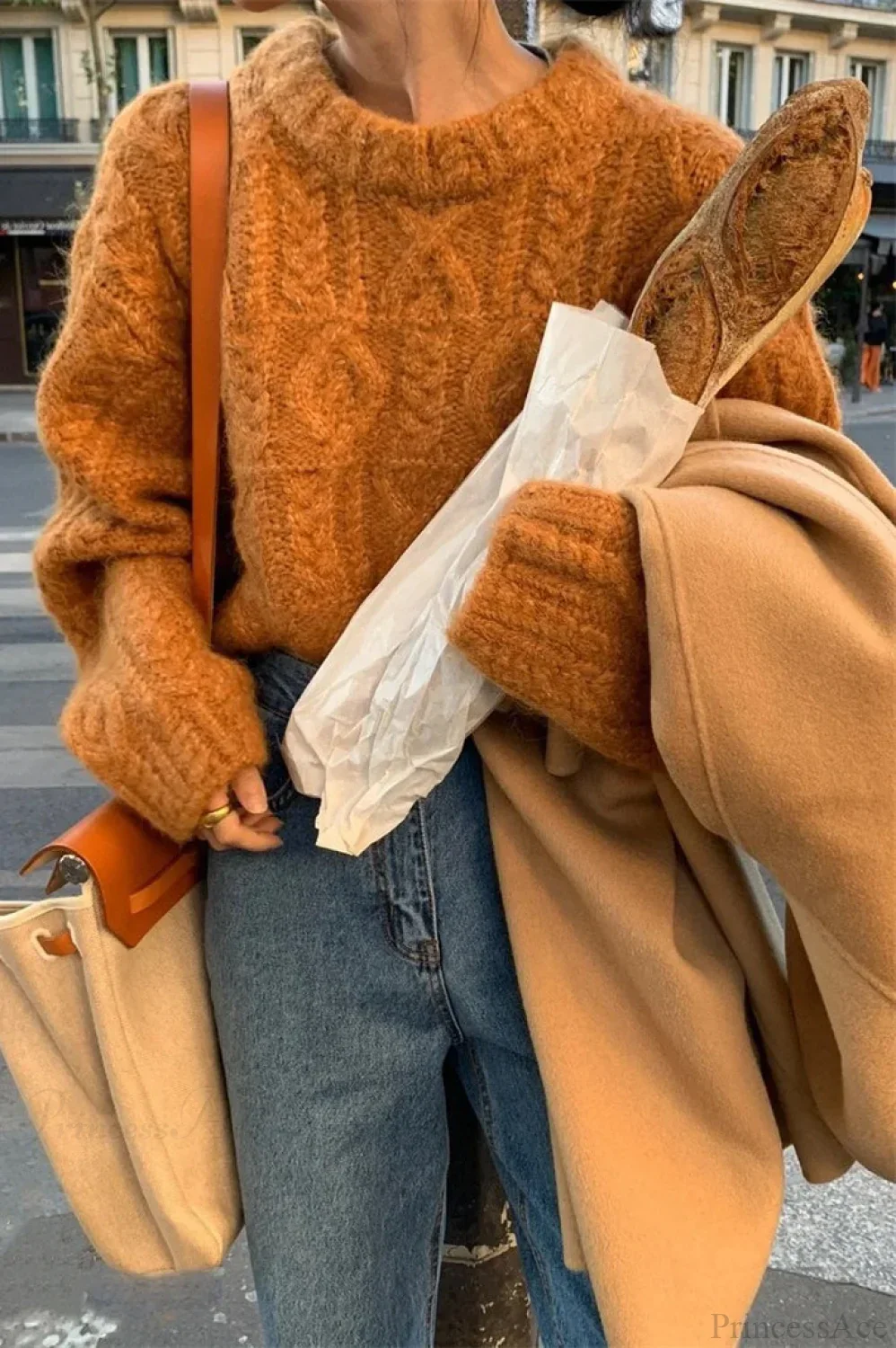 Vintage Thick Yarn Cable Loose Crew Neck Sweater - Image 6