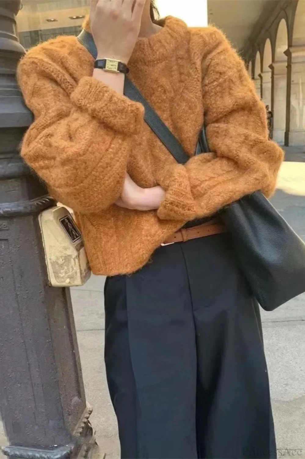 Vintage Thick Yarn Cable Loose Crew Neck Sweater - Image 8