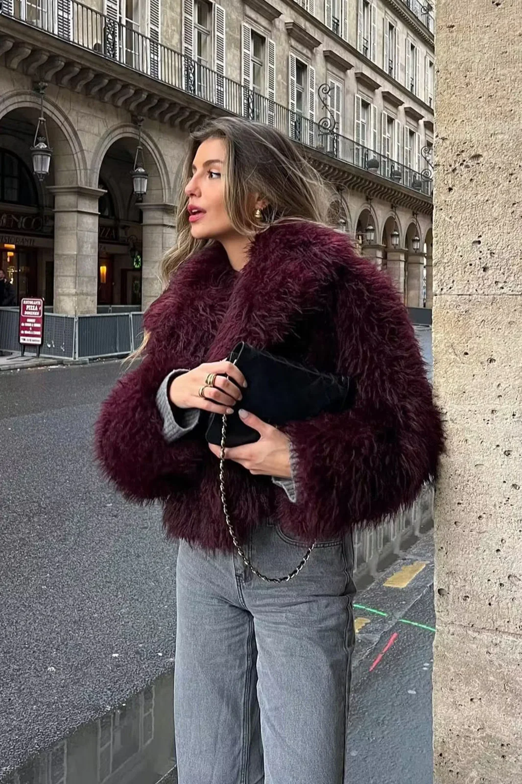 Thickened Plush Collar Solid Warm Short Coat - Image 3