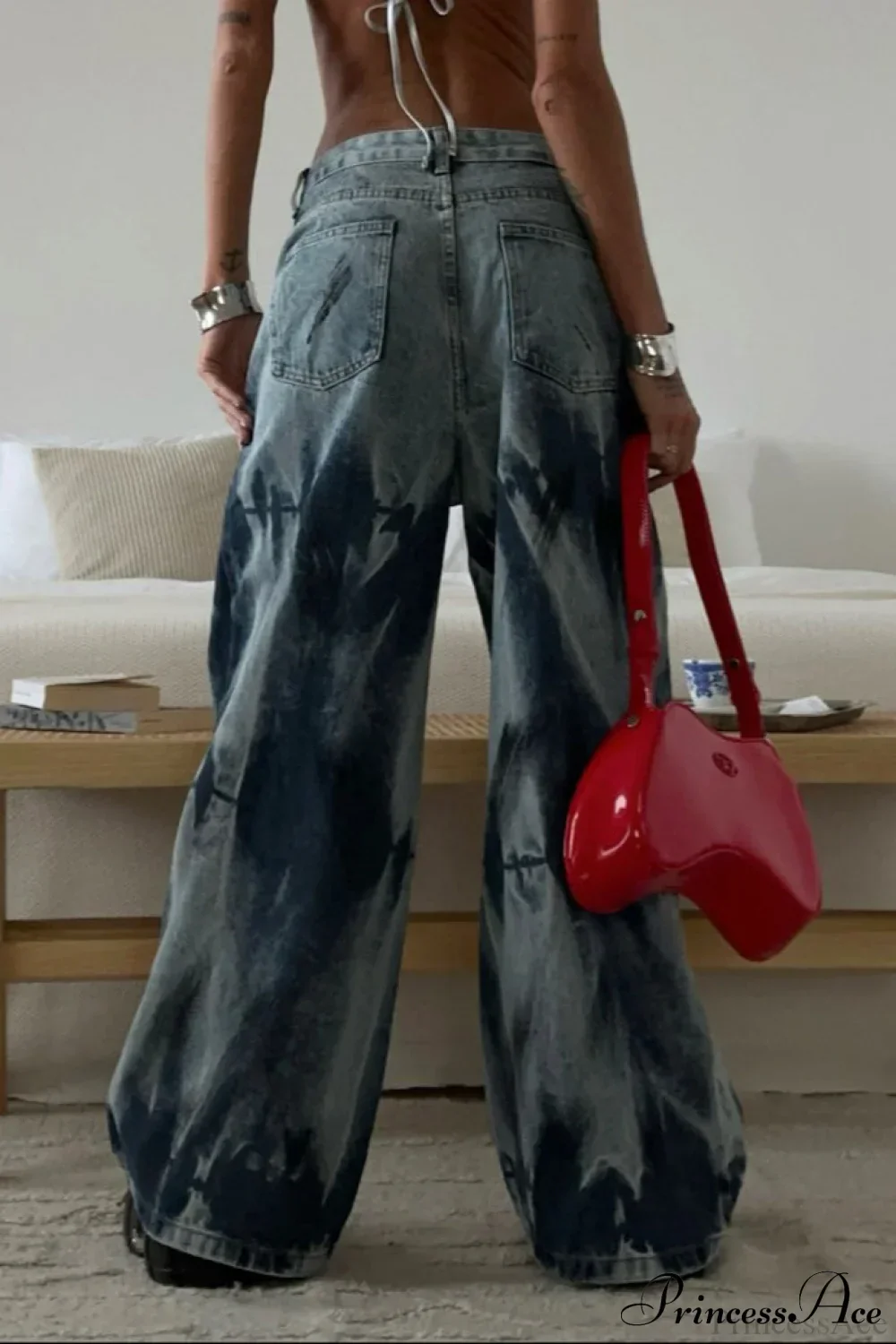 Tie Dye Wide Leg Retro Washed High Street Jeans - Image 2