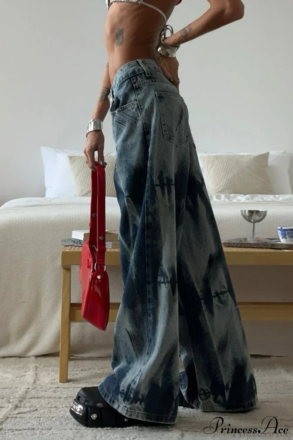 Tie Dye Wide Leg Retro Washed High Street Jeans - Image 3
