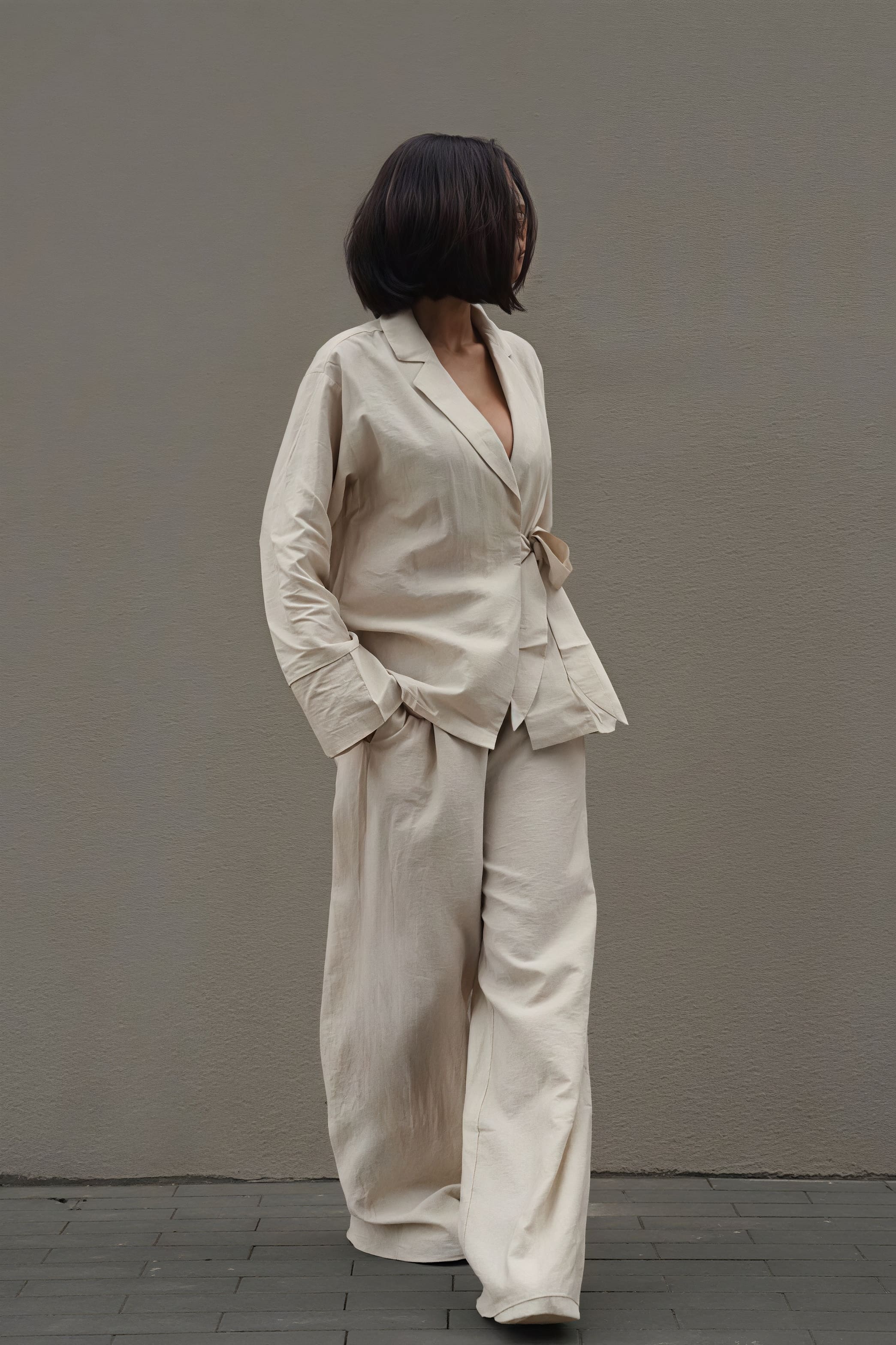 Tie Front Cardigan Loose Pants Two Piece Set - Image 5