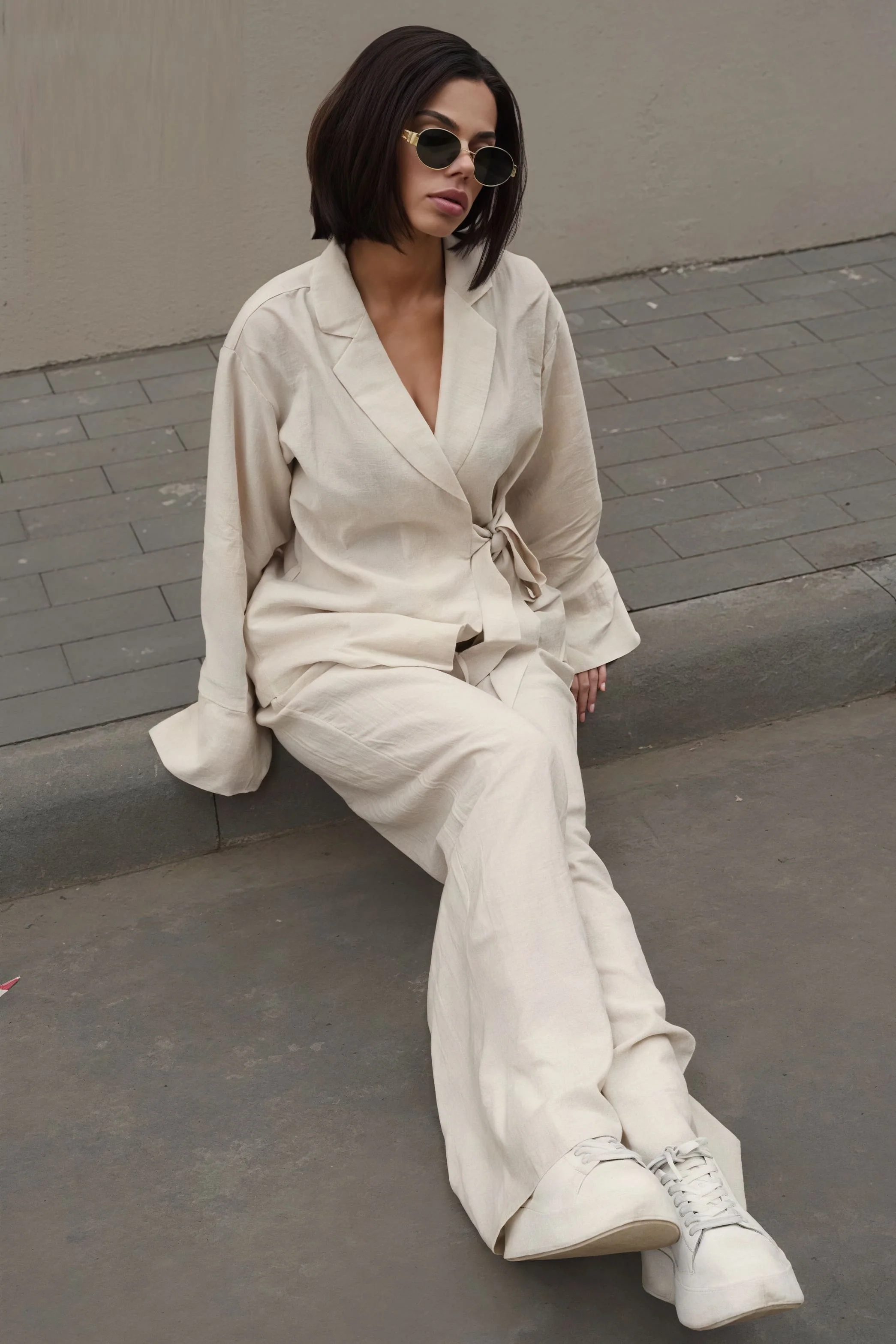 Tie Front Cardigan Loose Pants Two Piece Set - Image 6
