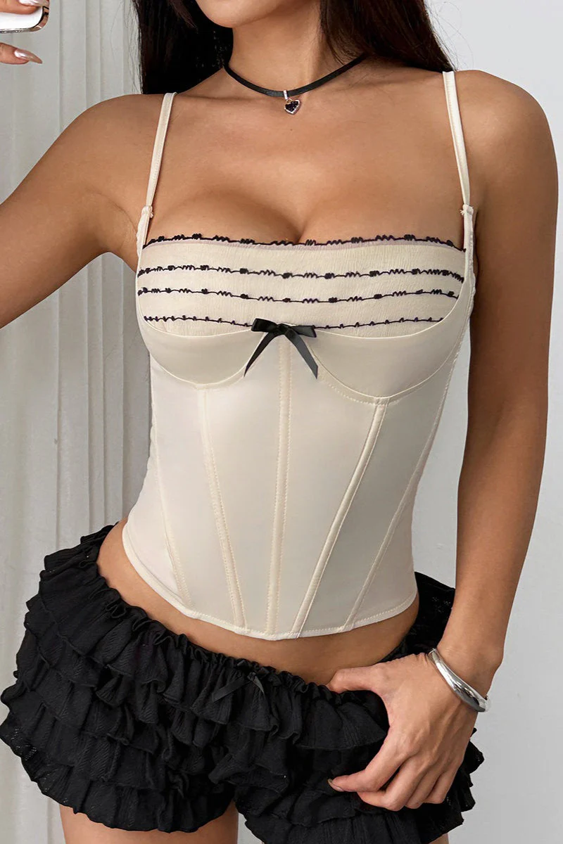 Tie Slim Lace Bow Bone Corset Cami Top - Image 3