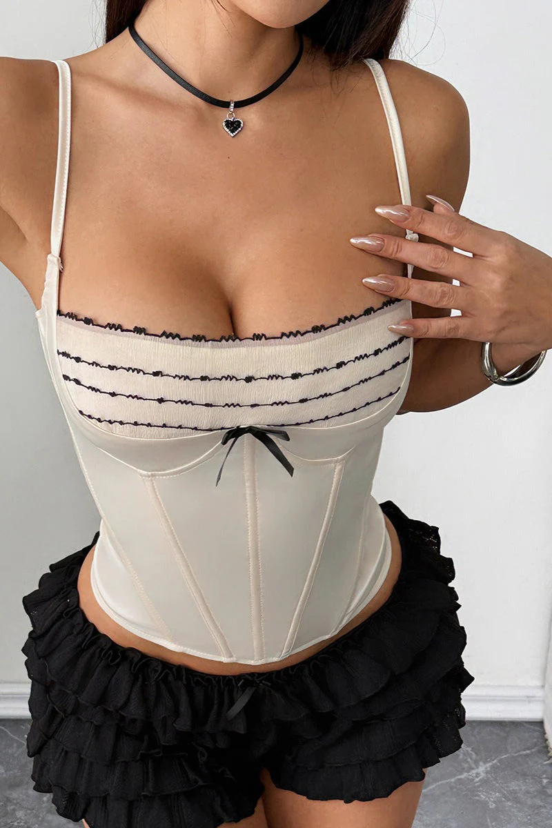 Tie Slim Lace Bow Bone Corset Cami Top - Image 6