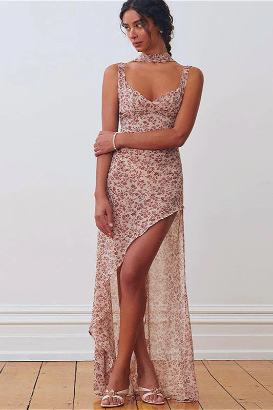 Tie Strap Backless Split Floral Dress - Image 2