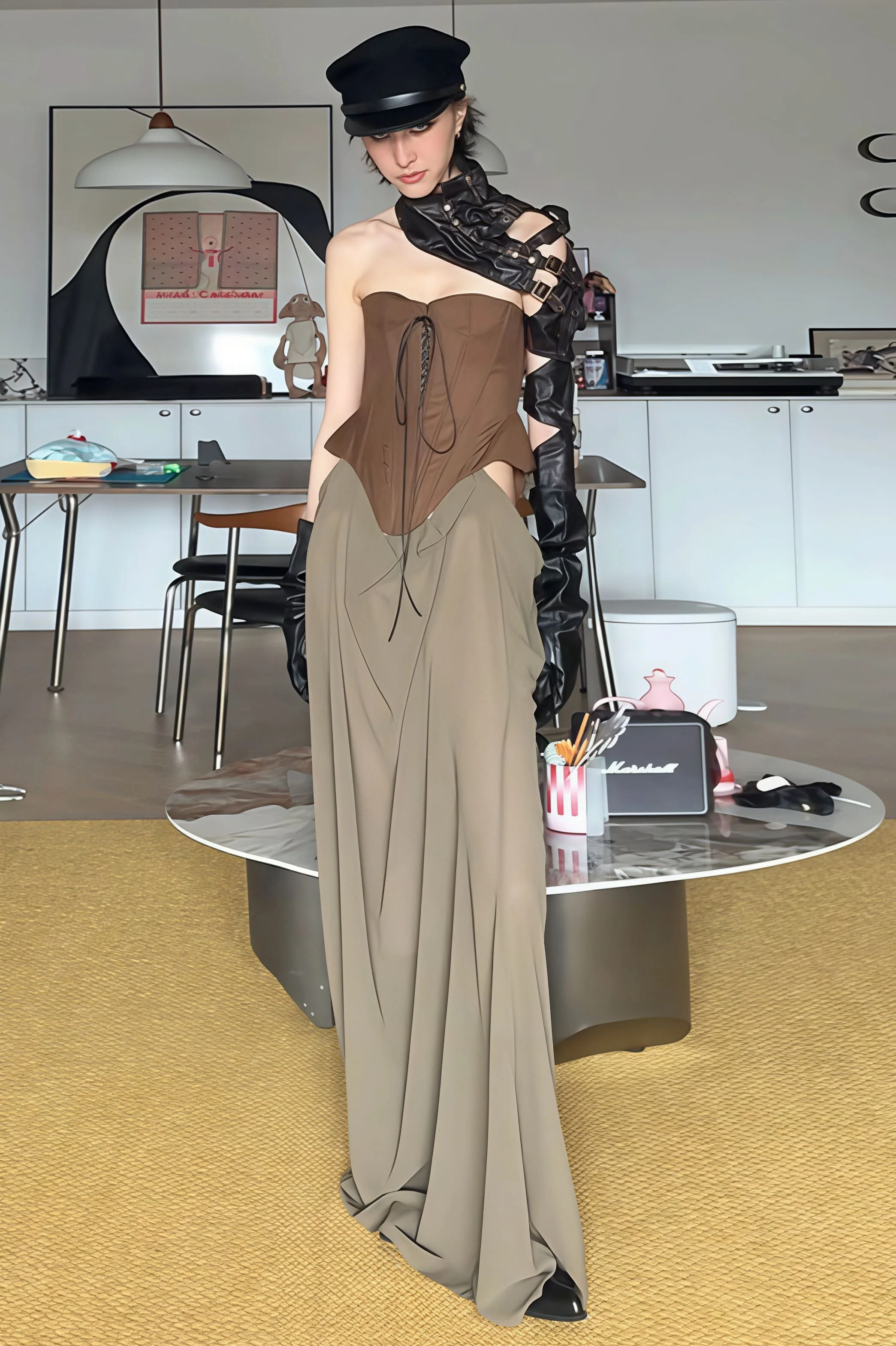 Tie Strapless High Waist Color Block Patchwork Maxi Dress - Image 2