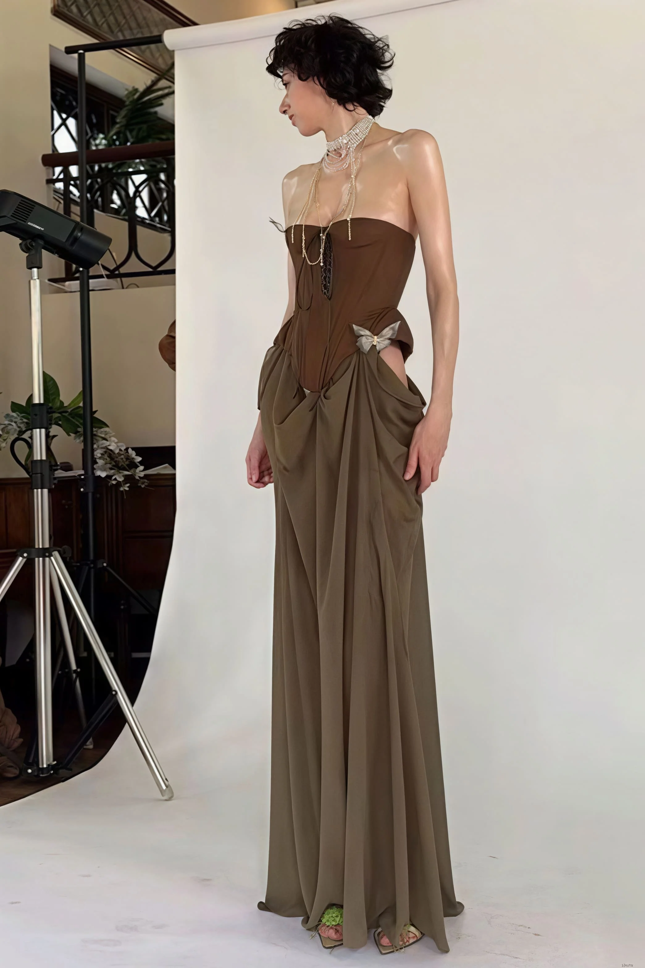 Tie Strapless High Waist Color Block Patchwork Maxi Dress - Image 5