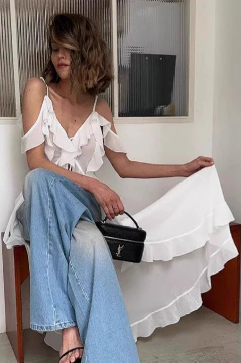 Tie V Neck A Line Ruffle Chiffon Cami Top - Image 5