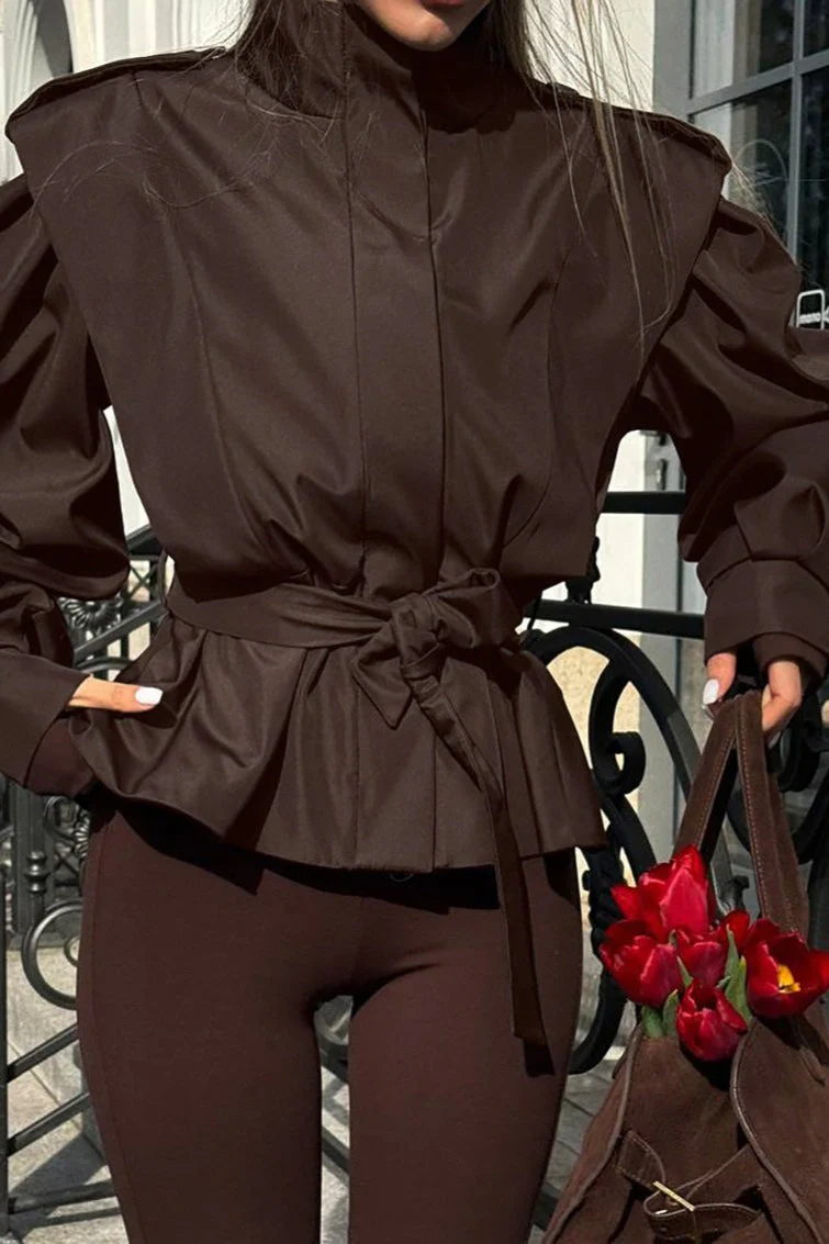 Tie-Waist Collared Long-Sleeve Loose Trench Coat - Image 4