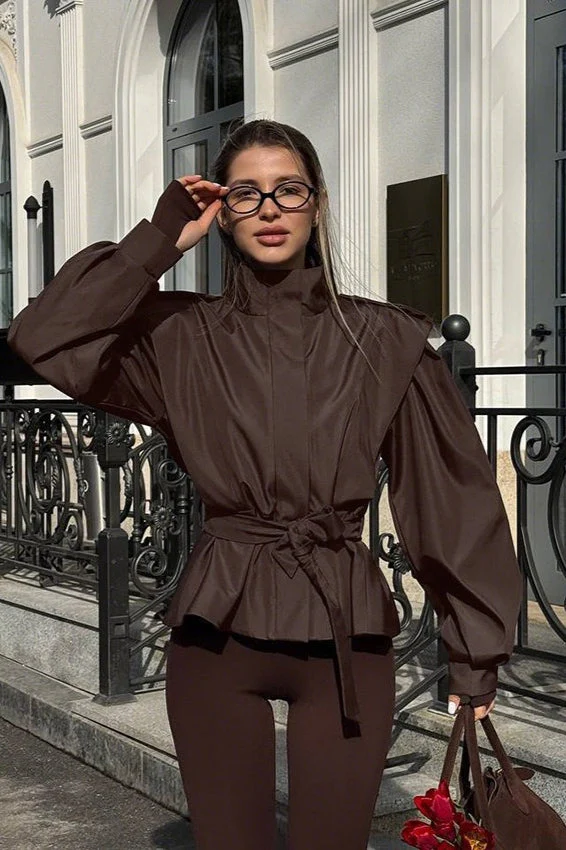 Tie-Waist Collared Long-Sleeve Loose Trench Coat - Image 5