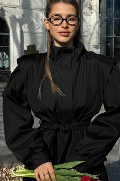 Tie-Waist Collared Long-Sleeve Loose Trench Coat - Image 6