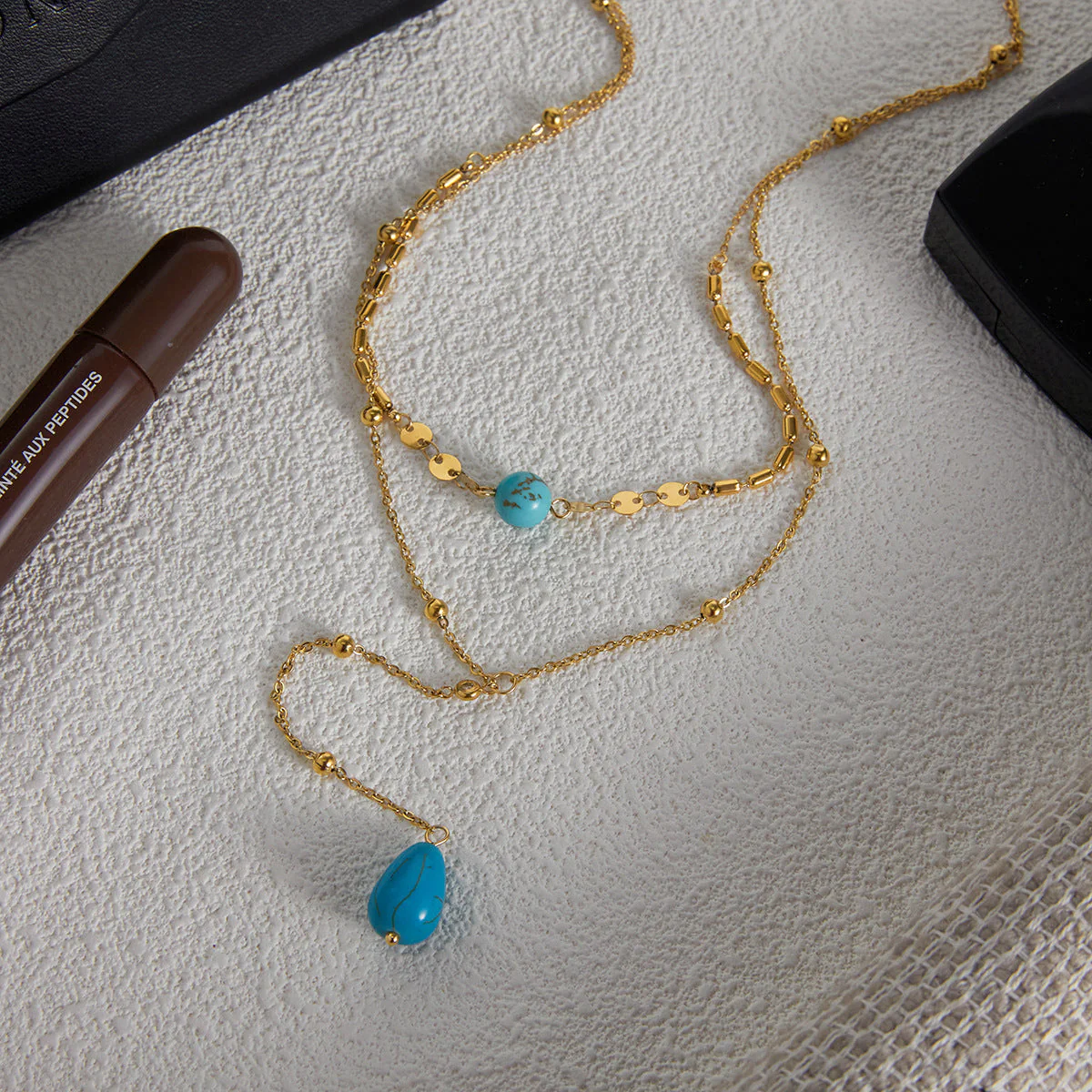 Titanium Blue Turquoise Double Layer Y-shaped NeckLace - Image 3