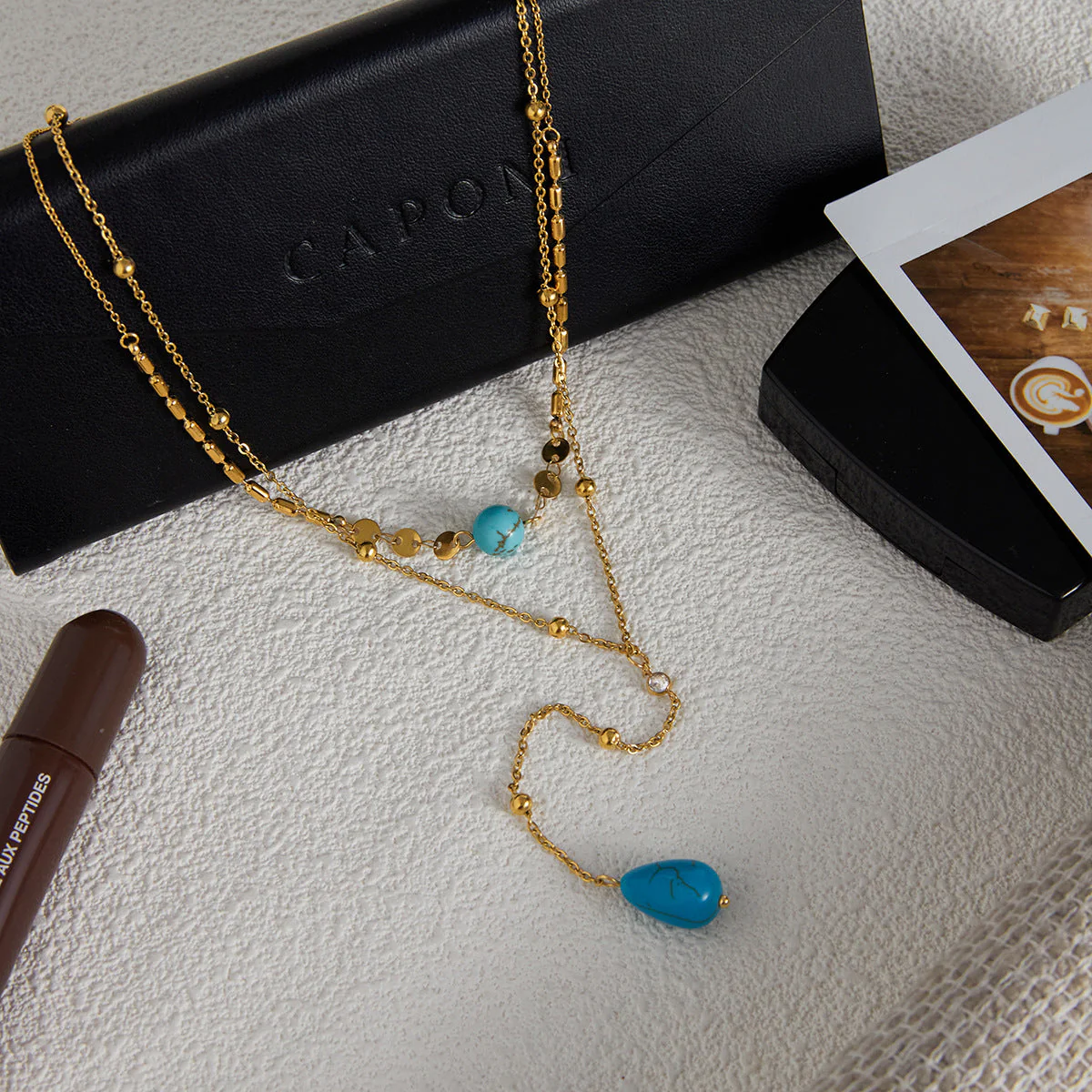 Titanium Blue Turquoise Double Layer Y-shaped NeckLace - Image 4