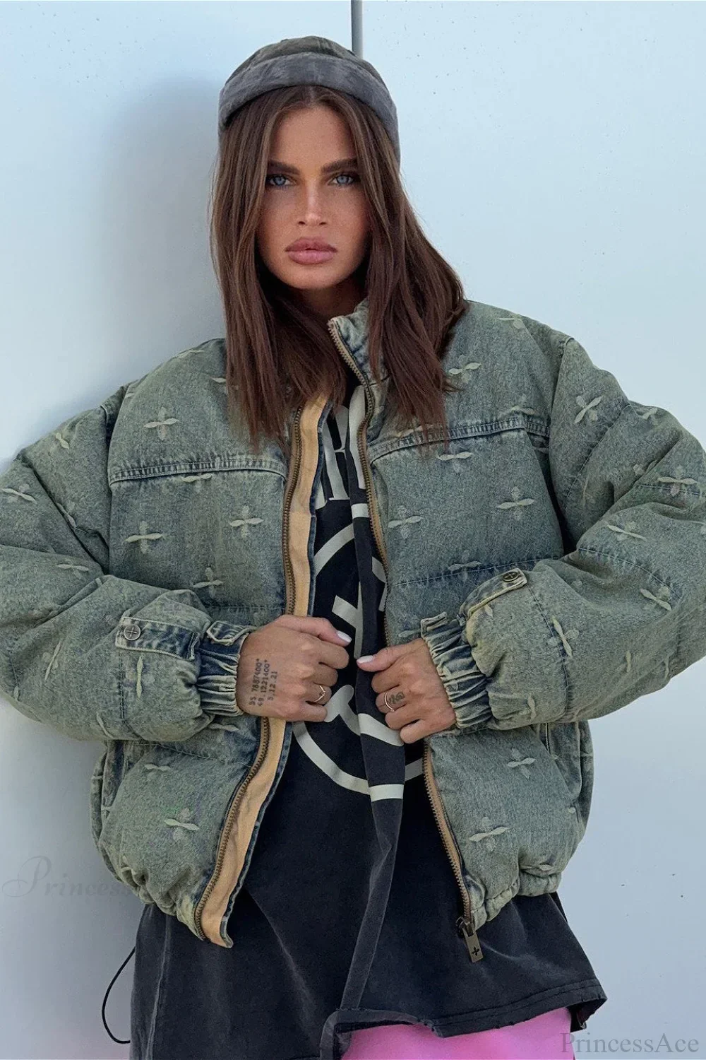 Trendy Distressed Cross Embroidered Coat - Image 2