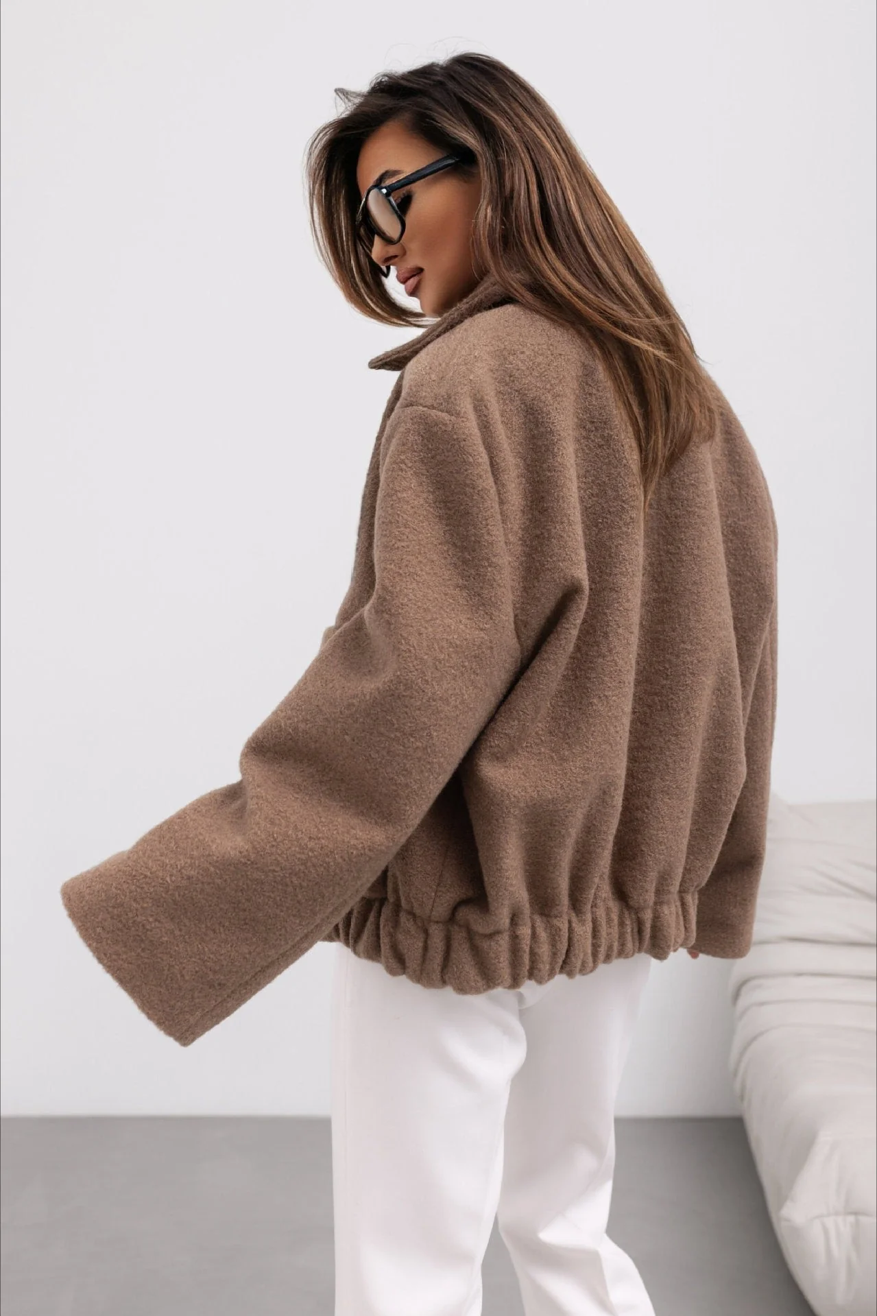 Trendy Solid Wool Pocket Elastic Snap Coat - Image 3
