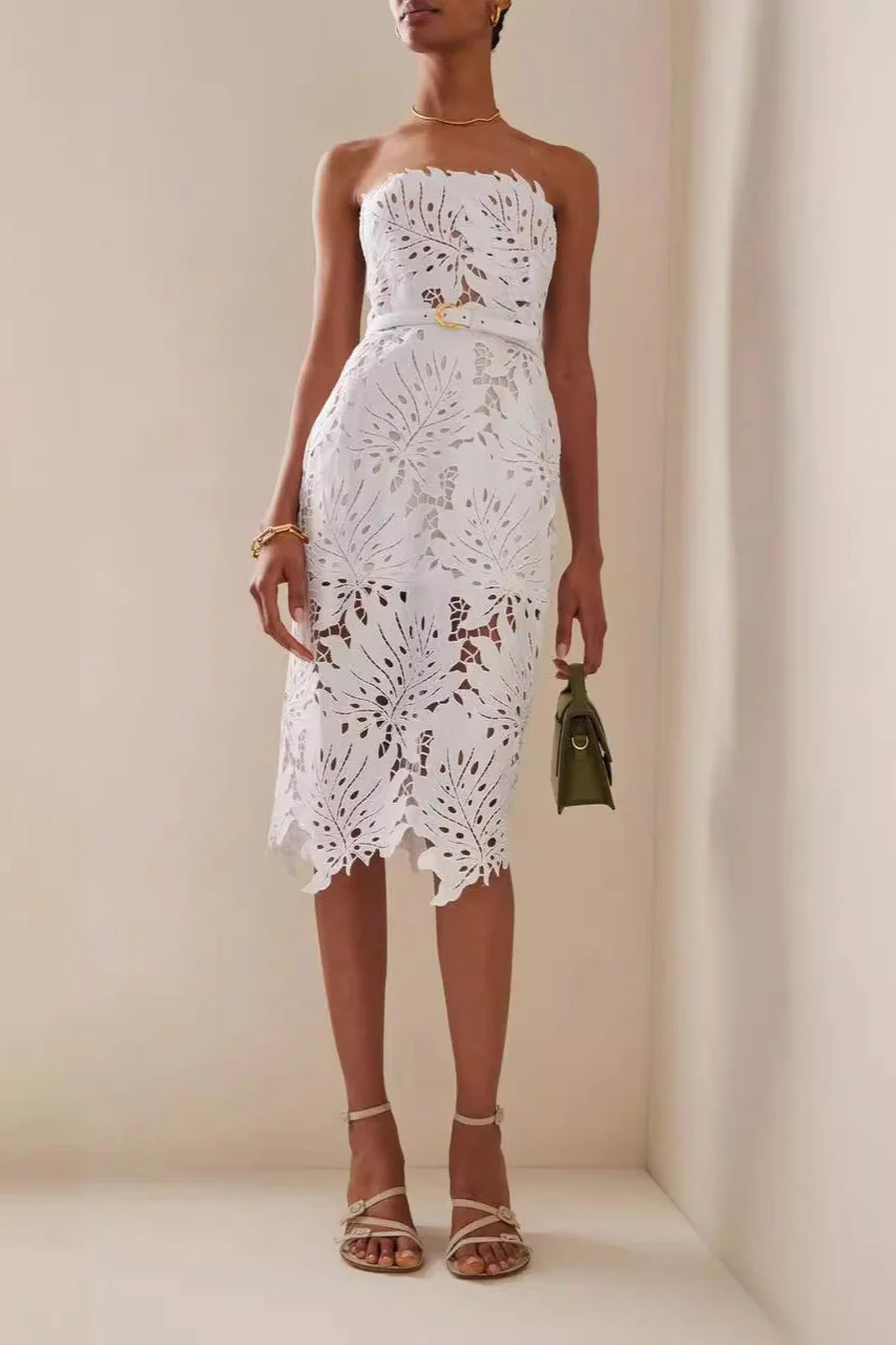 Tube Maple Leaf Lace Waist Prom Dress - Image 2