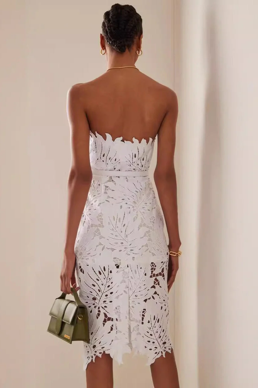 Tube Maple Leaf Lace Waist Prom Dress - Image 4