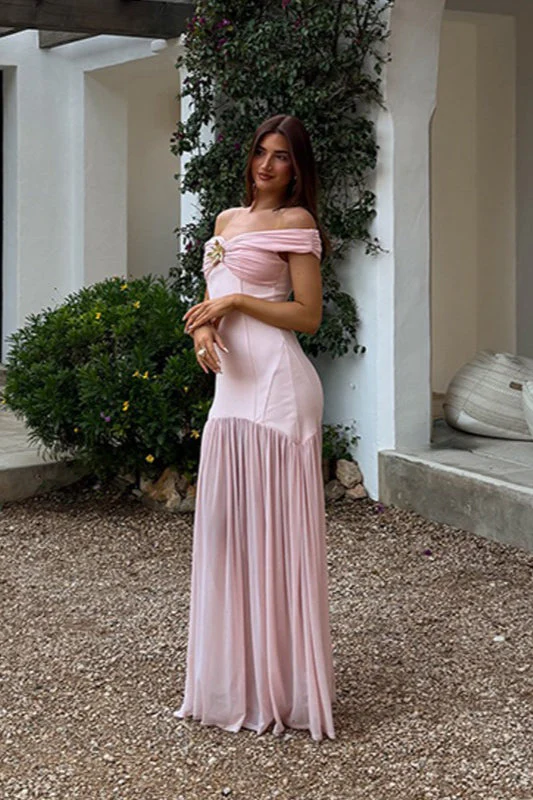 Tube Off Shoulder Mesh Patch Bodycon Maxi Dress - Image 2