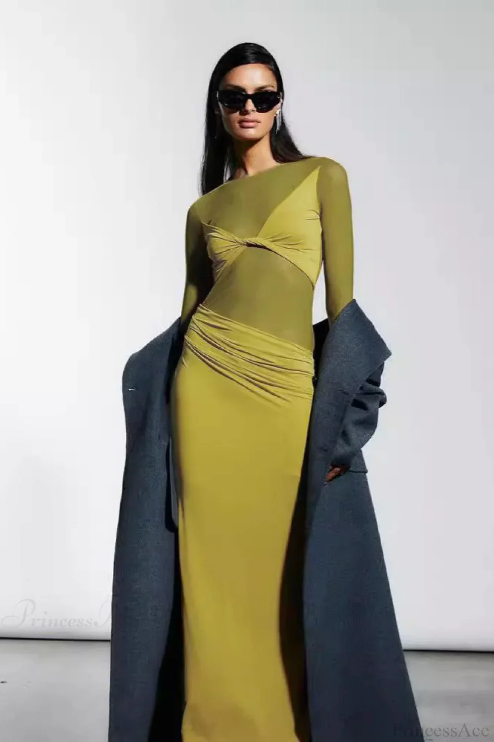 Tulle Panel Sexy Sheer Long Sleeve Maxi Dress - Image 2