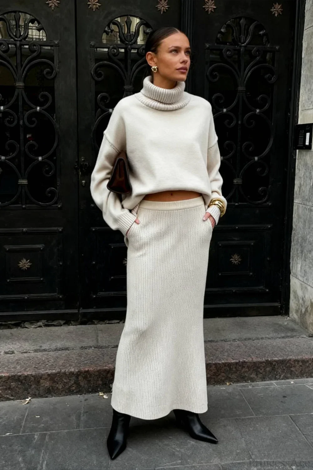 Turtleneck Knit Sweater Maxi Dress Two Piece Set - Image 2