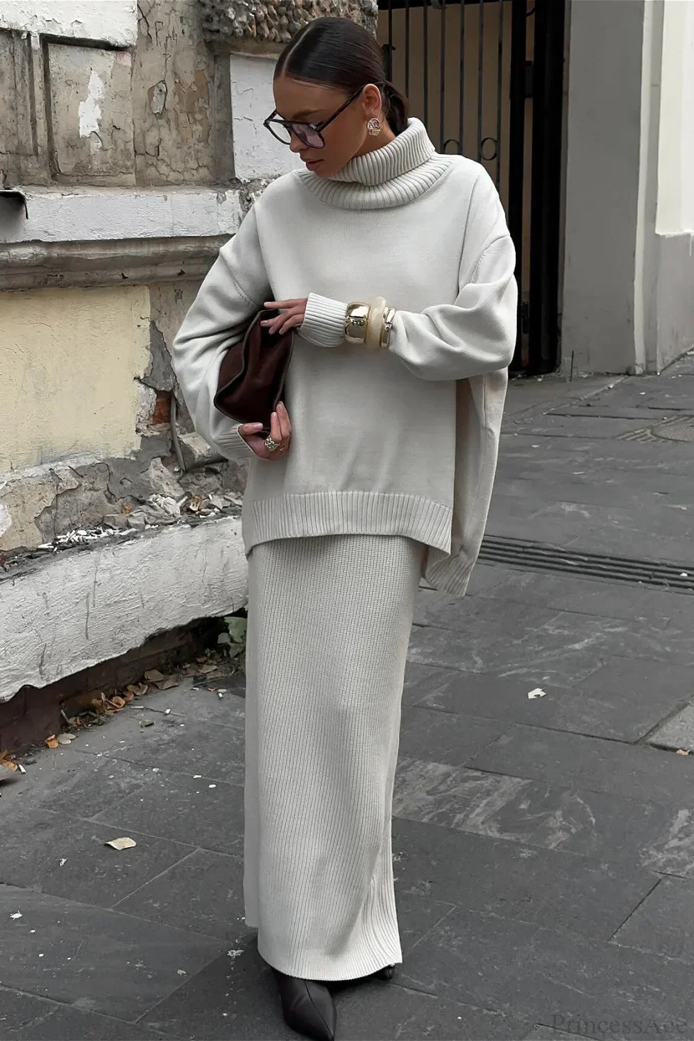 Turtleneck Knit Sweater Maxi Dress Two Piece Set - Image 4