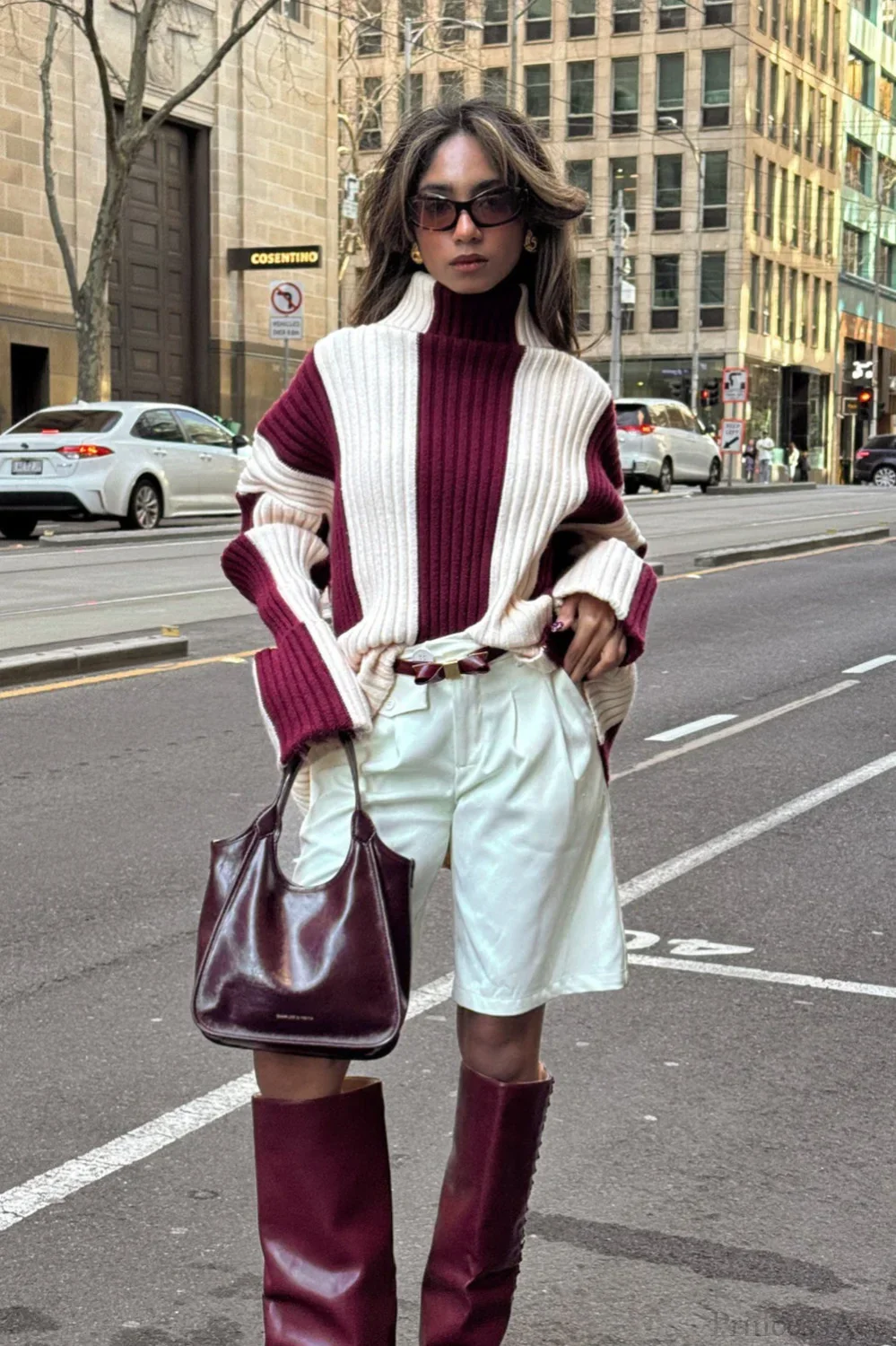 Turtleneck Ribbed Stripe Colorblock Sweater - Image 2