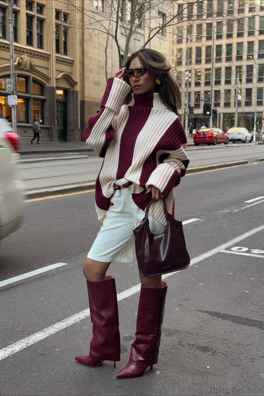 Turtleneck Ribbed Stripe Colorblock Sweater - Image 4