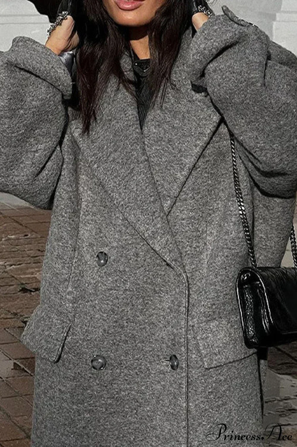 Tweed Collared Single Breasted Chic Overcoat - Image 3