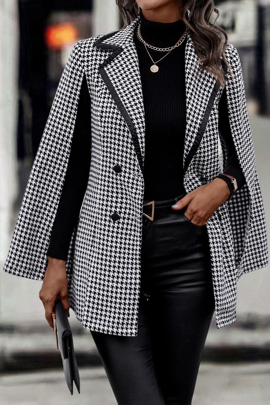 Tweed-style Houndstooth Split Long Sleeve Chic Blazer - Image 3