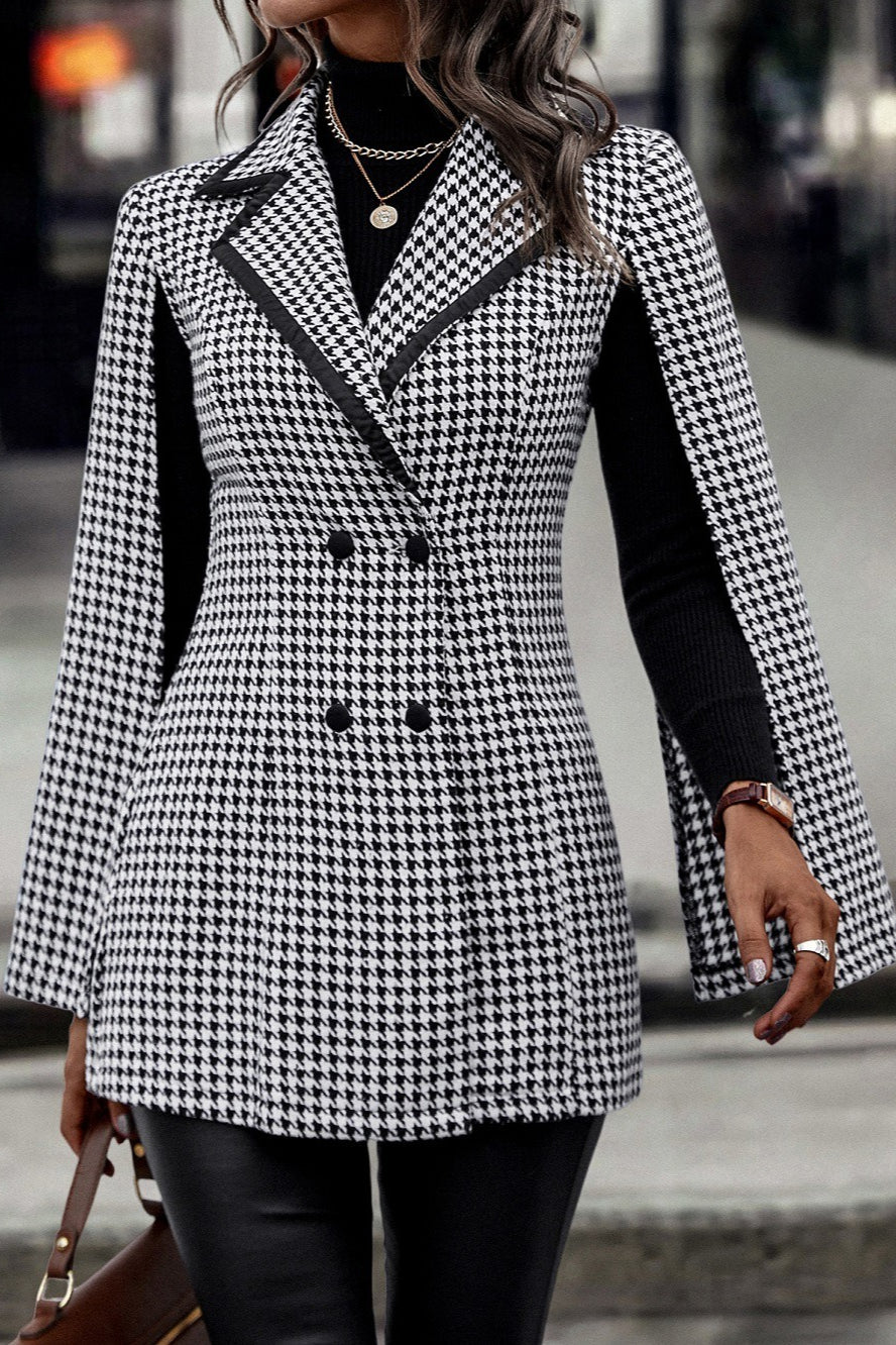 Tweed-style Houndstooth Split Long Sleeve Chic Blazer - Image 4