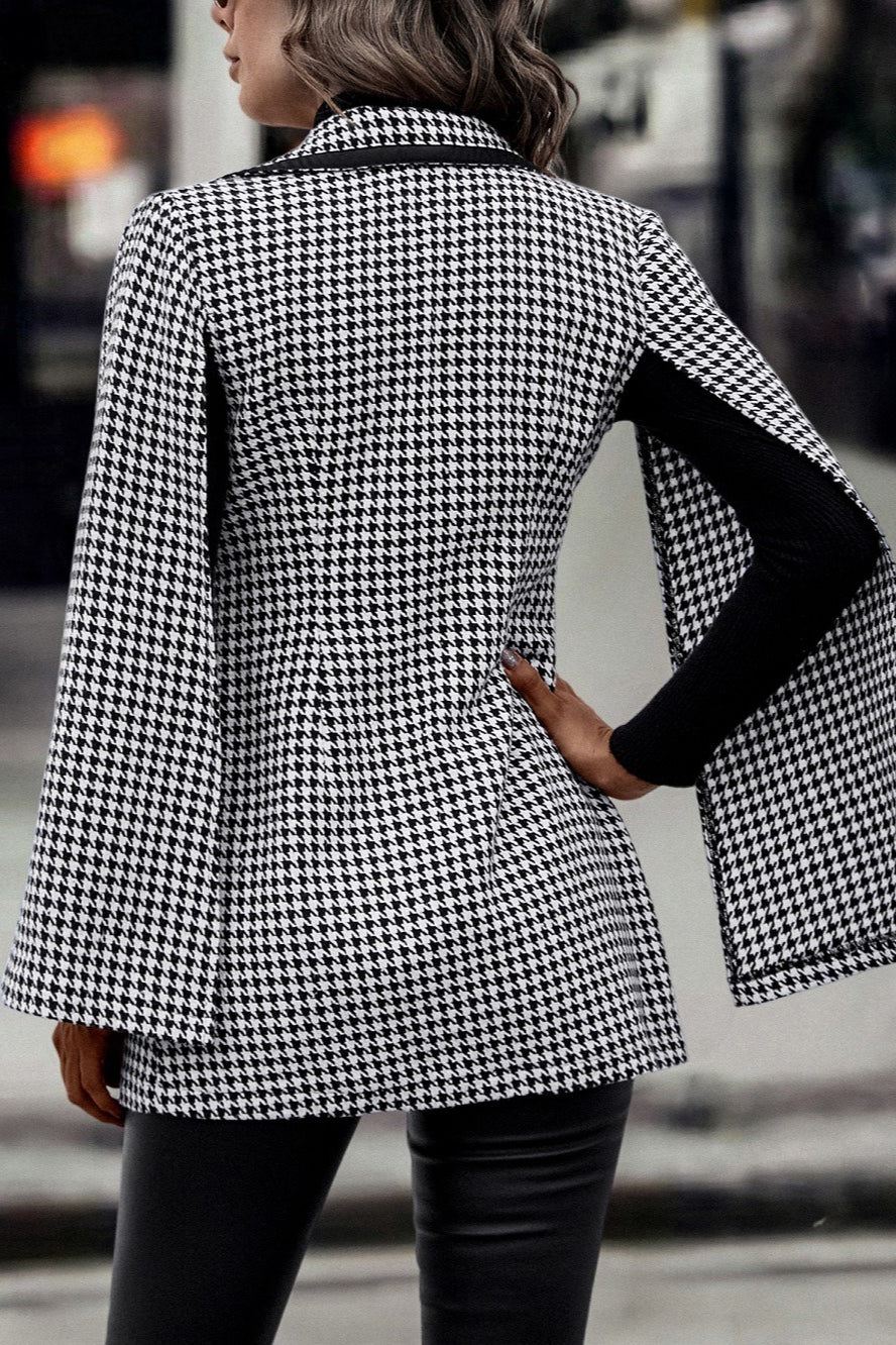 Tweed-style Houndstooth Split Long Sleeve Chic Blazer - Image 5