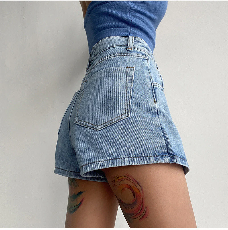 Two In One High Waist A Line Denim Shorts - Image 3