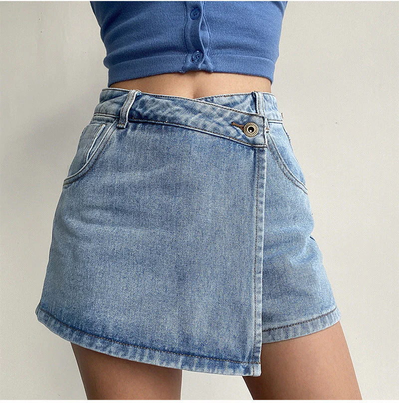 Two In One High Waist A Line Denim Shorts - Image 4