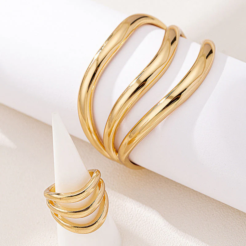 Two Piece Multi Layer Wave Metal Bracelet - Image 2