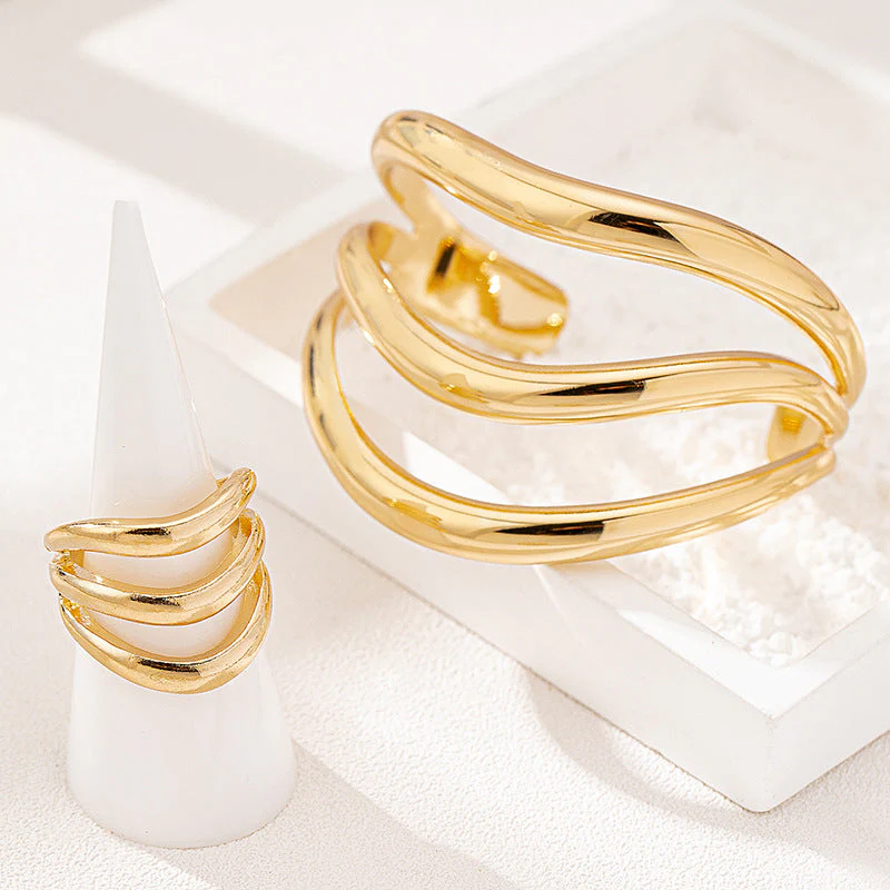 Two Piece Multi Layer Wave Metal Bracelet - Image 3
