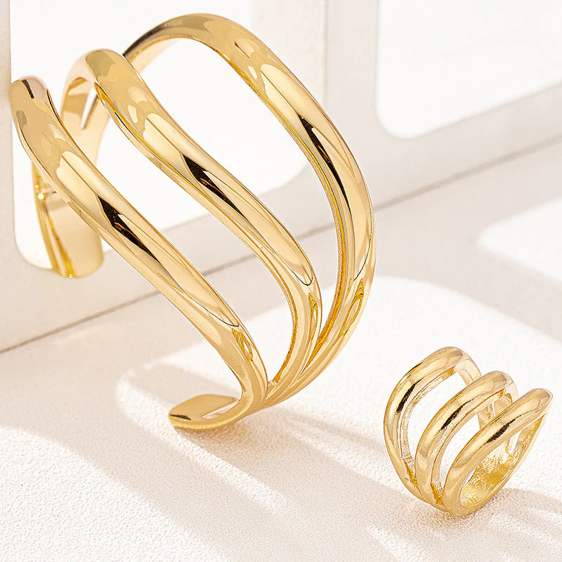 Two Piece Multi Layer Wave Metal Bracelet - Image 4