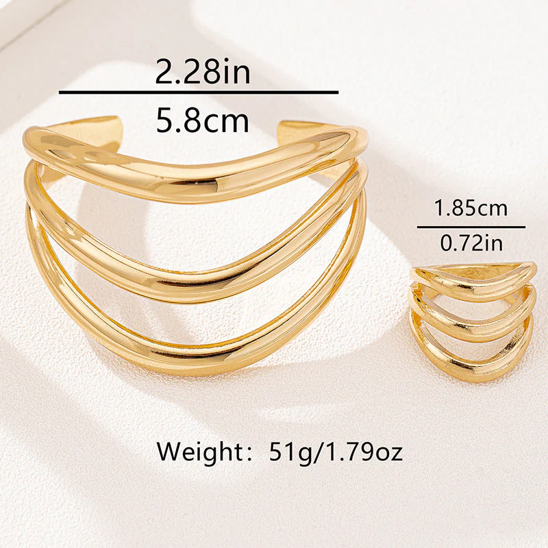 Two Piece Multi Layer Wave Metal Bracelet - Image 5