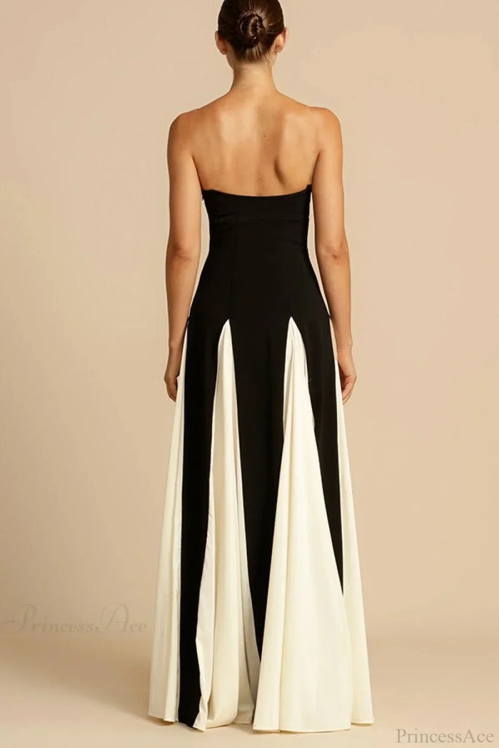 Two-Tone Paneled Tulle Strapless Evening Dress - Image 4