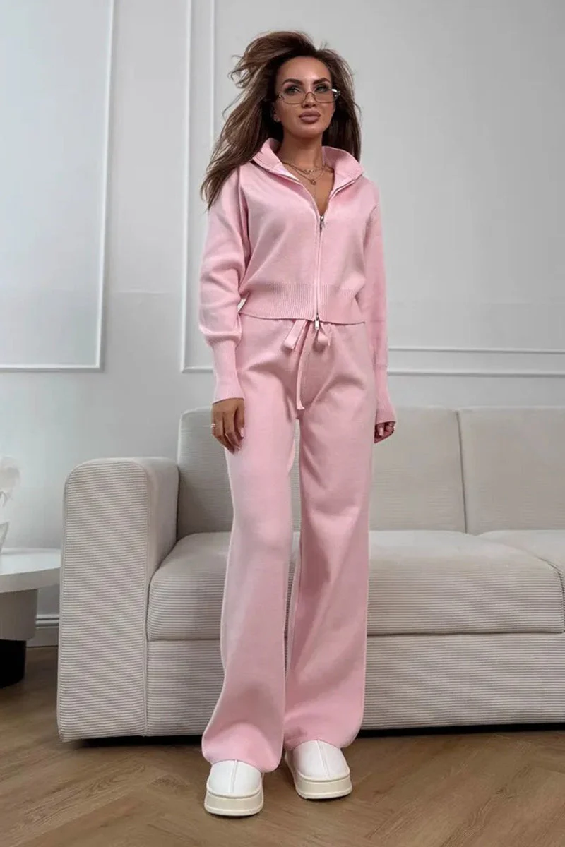 Two-Way Zipper Fitted Knit Commuter Two Piece Set - Image 16