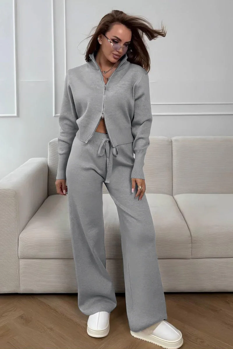 Two-Way Zipper Fitted Knit Commuter Two Piece Set - Image 19